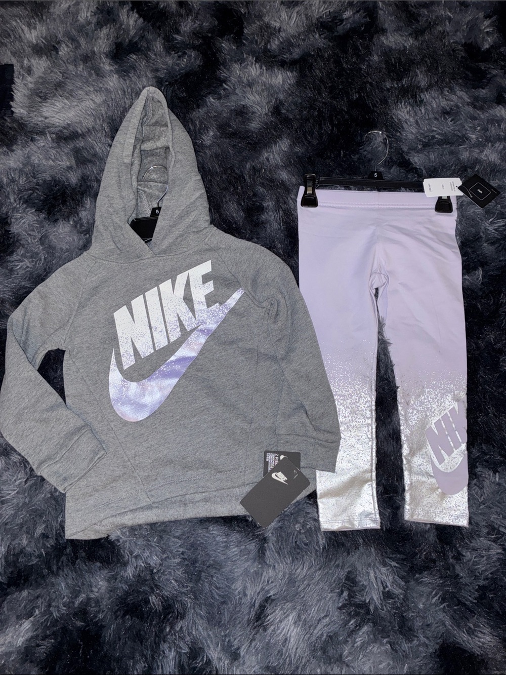Nike Gray Hoodie Lavender and Silver Accent Leggings 2 piece Set 5T new fall